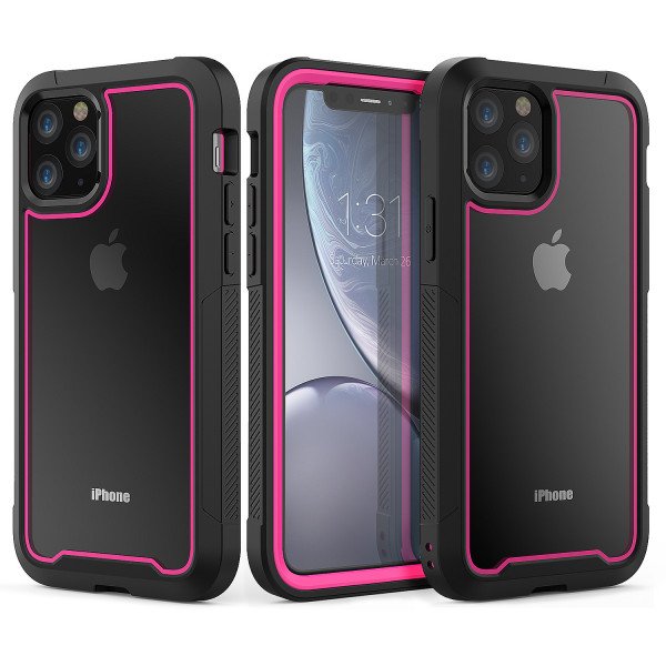 Wholesale iPhone 11 Pro Max (6.5in) Clear Dual Defense Case (Hot Pink)